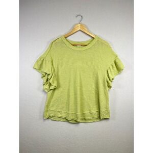 Altard State Women's M Green Waffle Knit Ruffle Sleeve Casual Top